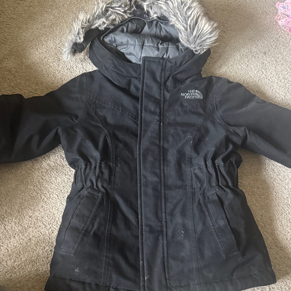 The North Face Kids Black Puffer with Faux Fur Trim